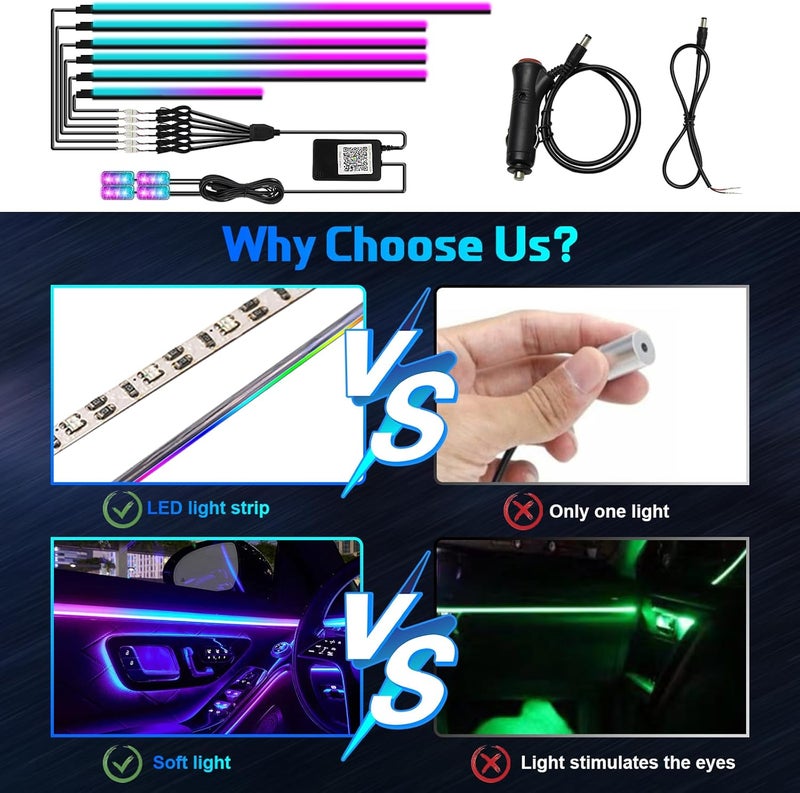 WEBUPAR Dreamcolor Acrylic Interior Car Light 10 in 1 Automotive Ambient Light Kits with APP Control 16 Million Color 175 inches Fiber Optic Car LED Strip Light, RGB Music Sync Neon Car Lighting - Image 2